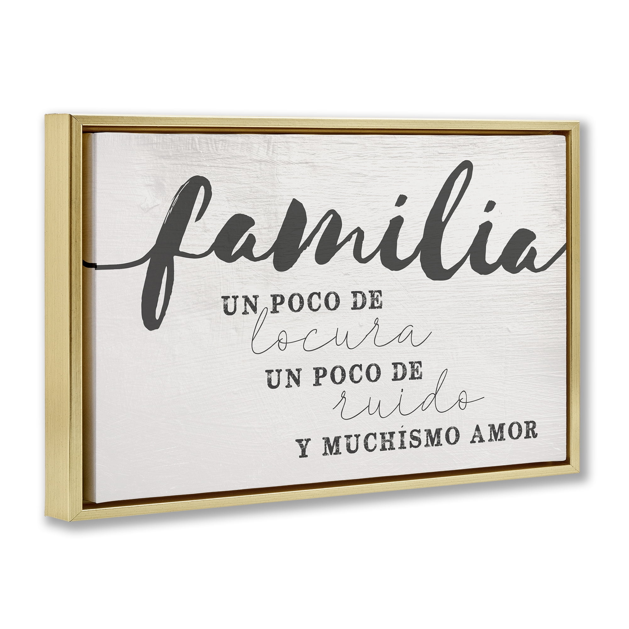 Stupell Industries Familia y Muchísimo Amor Inspirational Quotes & Sayings Painting Gold Floater Framed Art Print Wall Art, 25 x 17