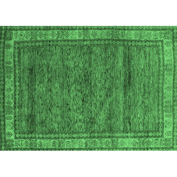 Ahgly Company Indoor Rectangle Abstract Emerald Green Modern Area Rugs, 2' x 5'