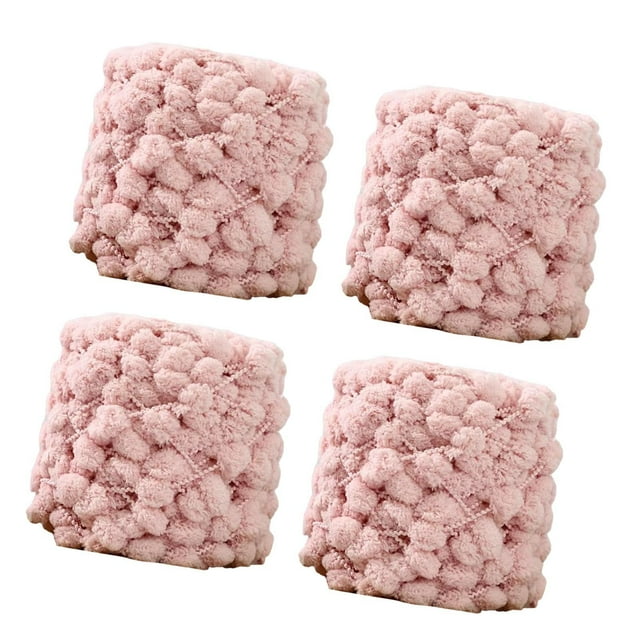 4 ovillos de pompón de hilo grueso para tejer a mano, poliéster, suave, para tejer a mano y a ganchillo Rosa