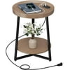 Round End Table with Storage Shelf Farmhouse Side Table Nightstand for Living Room Bedroom Wood Tabletop & Metal . * . * .