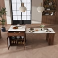 thumbnail image 2 of 80-inch Expandable Kitchen Island with Dining Table, Marble-Grain Countertop with Power Outlet, Mobile Storage Cart with Cabinet & 2 Drawers, Walnut Finish Kitchen Prep Table, 2 of 4