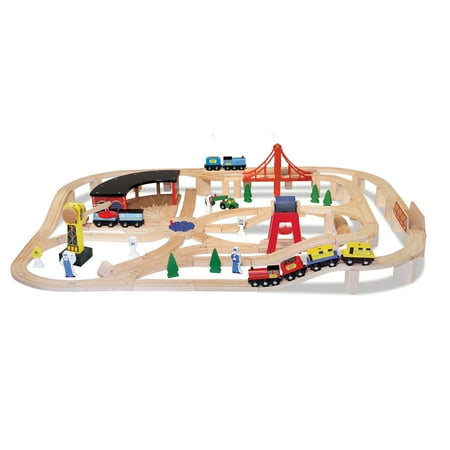 Melissa Doug Wooden Railway Set Vehicles High Quality Construction 130 Pieces 17 H X 5 W X 28 L