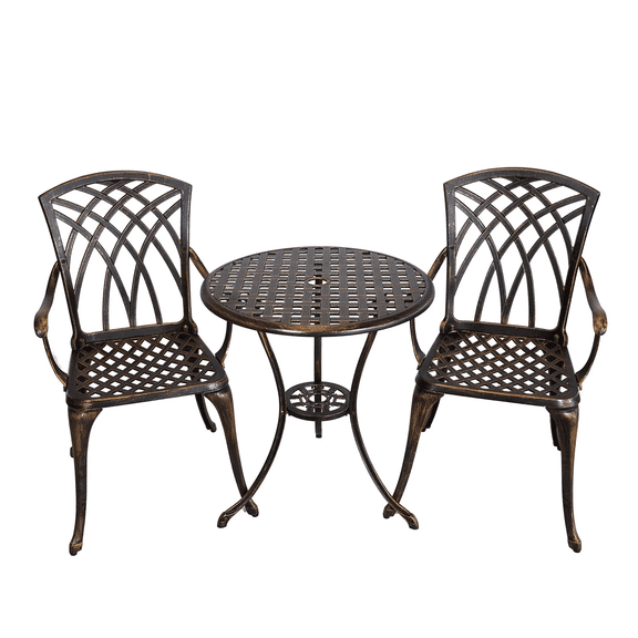 Withnture 3-Piece Cast Aluminum Bistro Set, Antique Bronze Outdoor Dining Set ，Table & 2 Chairs, All-Weather Rustproof Patio Furniture for Backyard Balcony