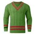 thumbnail image 3 of DHFJKG V-Neck Jacquard Sweaters Mens Striped Color Block Knitted Pullover Sweater Top Autumn Winter Long Sleeve Loose Fit Soft Jumper Tops, 3 of 5