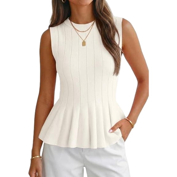 Women Summer Sweater Vest Slim Fit Ribbed Knit Round Neck Shirt