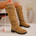 thumbnail image 6 of Rokment Slouch Knee High Boots for Women 2025 Fall Winter Fashion Casual Buckles Suede Chunky Low Heel Wide Calf over The Knee Long Tall Dress Boots Khaki Size 6.5, 6 of 6