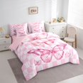 thumbnail image 3 of Homewish Cute Cartoon Butterfly 7 Pieces Bedding Comforter Set,Pink Bow Knot Full Bedding Set,Modern Geometric Grid Fitted Sheet Flat Sheet For Kids,Breathable Home Decor Reversible, 3 of 8