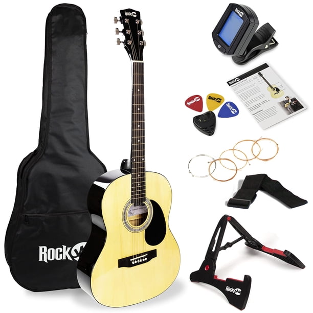 RockJam Superkit de guitarra acústica incluye soporte, bolsa de transporte, afinador, púas, soporte para púa, cuerdas de repuesto y lecciones en línea, paquete de 6, derecho, natural, completo (RJW-10