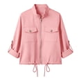 thumbnail image 5 of Women's Sports Jacket Baeitkot Women's Solid Color Casual Stand Collar Long Sleeved Outdoor Sports Zipper Jacket with Pockets Pink M, 5 of 9