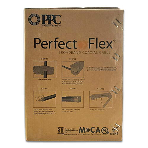 Perfectflex Coaxial Cable 6 Series 500 Ft Rg6 Trishield 77 Braid Black Color Copper Clad Steel