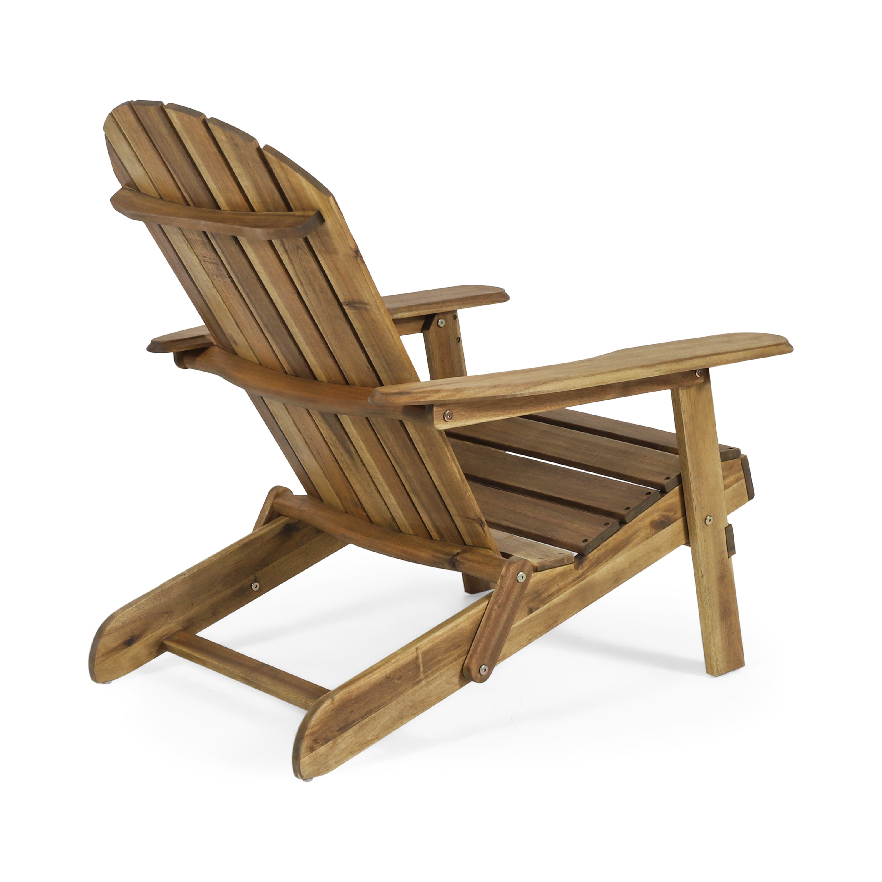 Ariel Outdoor Acacia Wood Folding Adirondack Chairs with Cushions (Set of 4), Natural and Navy Blue