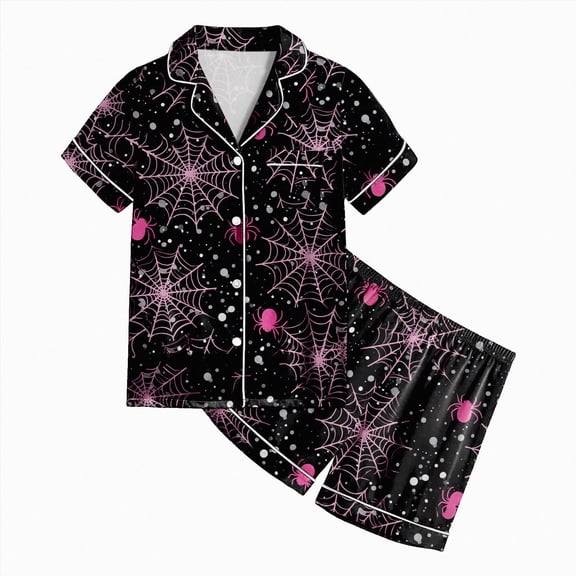 Enyan Halloween Pajamas Girls Short Sleeve Graphic Pjs Set Kid Toddler Jammies Sleepwear Loungewear Set Halloween Pjs for Girls(8-9 Years)