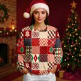 thumbnail image 4 of Women's Fleece Hoodie with Long Sleeve Round Neck, Casual Comfortable Loose-Fit Lightweight, Christmas Plaid Print for Vintage Sportswear,Vermilion,XL, 4 of 6