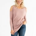 thumbnail image 2 of Womens S/M Pink Waffle Thermal Cold Shoulder Asymmetrical Hem Long Sleeve Top by Howard's, 2 of 4