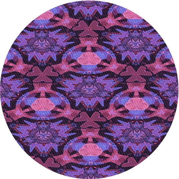 Ahgly Company Machine Washable Indoor Round Transitional Dark Orchid Purple Area Rugs, 3' Round