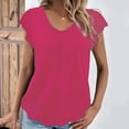 thumbnail image 2 of YOTMKGDO Summer Outfits for Women, Womens Short Sleeve Tops, Womens Tops Dressy Casual Shirred V Neck T Shirts Ruffle Sleeve Tops Summer Fashion T Shirt, Pink Top, S, 2 of 6