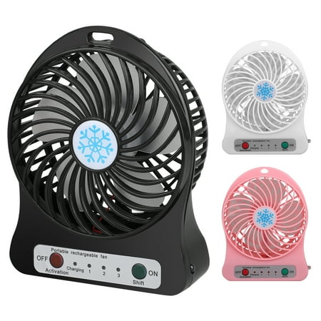 Portable Travel Mini Fan with 3 Speed Mode for Camping, Personal Battery Operated or USB Powered Handheld Fan, Low Noises, Rechargeable with LED Light (Best Battery Powered Fan For Camping)