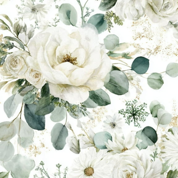 Boho Peel and Stick Wallpaper White Floral Watercolor Eucalyptus Leaves Gold Accents Wall Mural 17.7in x 9.8ft Self Adhesive Removable Wall Paper Renter Friendly Wallpaper for Nursery Bedroom