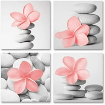 -Modern Wall Art Flowers and Pebble Stone Spa Pictures Canvas Art Grey Decor(Blush)