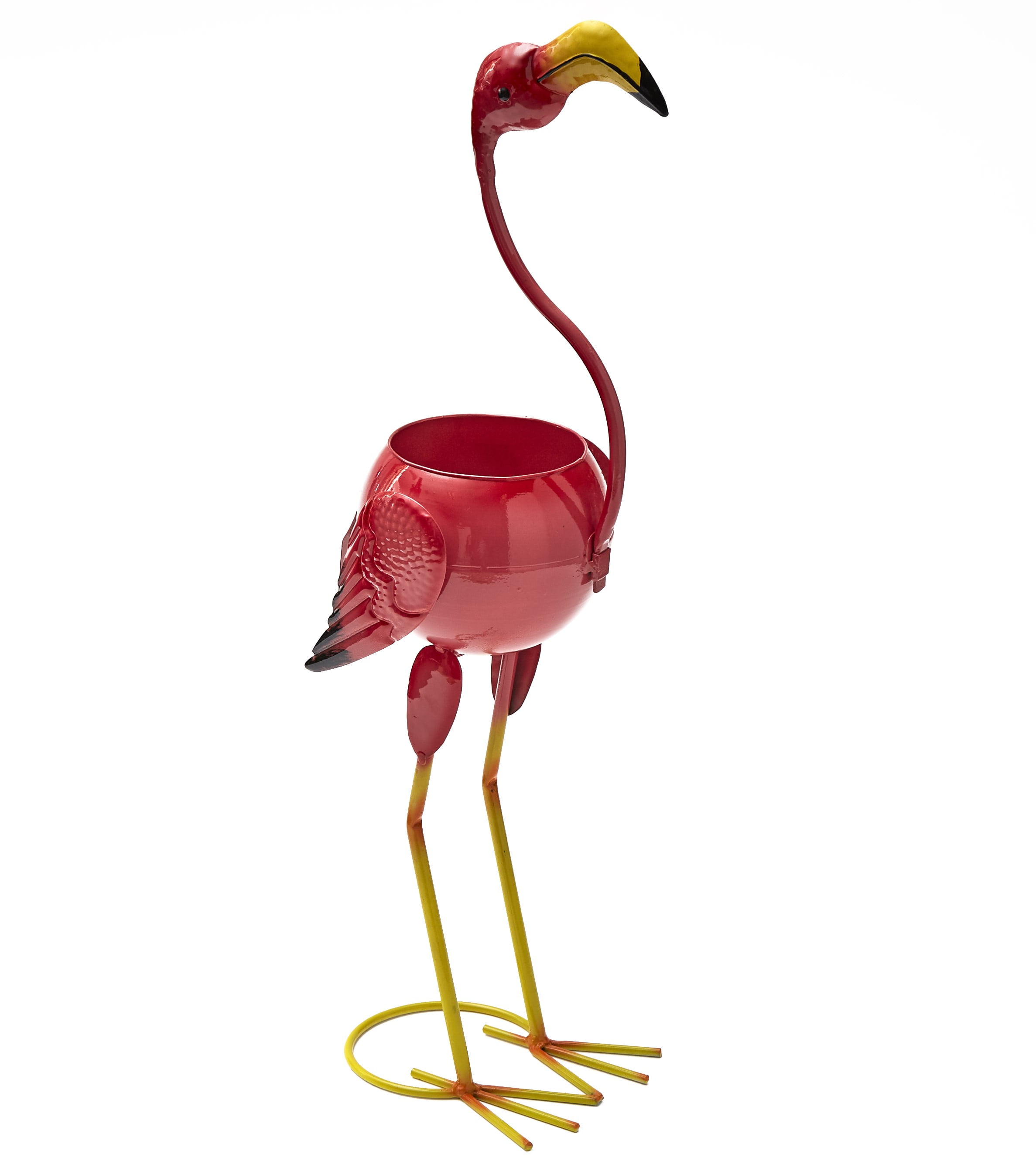 Colorful Metal Bird Planter with Wings on Springs Flamingo 