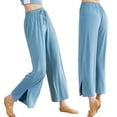 thumbnail image 5 of Summer Saving Wycnly on Sale Pants for Women Palazzo Pants for Women Casual Drawstring Elastic Waist Yoga Sports Cropped Pants Solid Loose Wide Leg Slit Trousers, 5 of 7