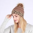 thumbnail image 2 of TAIAOJING Winter Beanie Hats for Men Women Cable Knit Pom Poms Lined Rolled Hems Leopard Print, 2 of 4