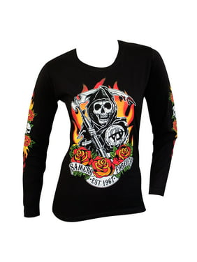 Sons Of Anarchy Women's Black Reaper Flames Long Sleeve Shirt-XLarge