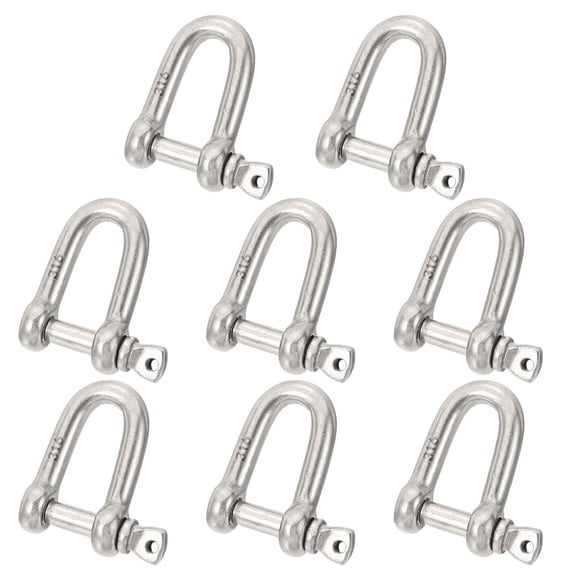 1/8"(3.9mm) 220lb 316 Stainless Steel D Shackle, 8Pcs Heavy Duty Screw Pin Shackle Marine Grade