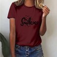 thumbnail image 1 of Pntutb Femmes Hauts Courts Tendance T-Shirt Décontracté à Imprimé Lettres Sourire pour Femmes Col Rond Manches Courtes Haut T-Shirt à Manches Courtes Col Rond/chemise Rabais, 1 of 5