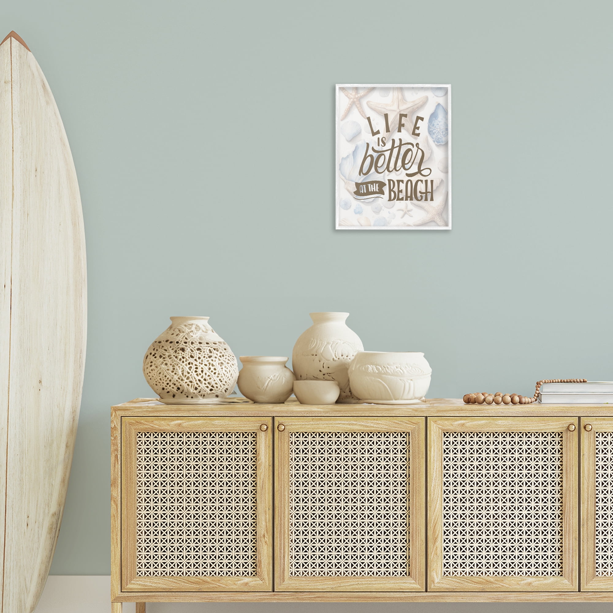 Stupell Industries Patterned Beach Phrase Typography Painting White Framed Art Print Wall Art, 16 x 20
