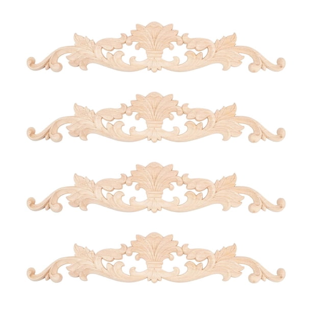 4 Piezas de Apliques de Madera Tallada CalcomaníA Tallada en Madera DecoracióN de Muebles Sin Pintar para la DecoracióN del Armario de la Puerta del Hogar