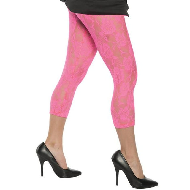 Womens Neon Pink Lace Leggings - Extra Small