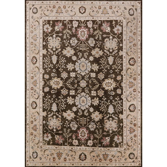 Ahgly Company Machine Washable Indoor Rectangle Industrial Modern Sepia Brown Area Rugs, 5' x 8'