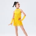 thumbnail image 5 of Otqutp Girls Sequin Tassel Dress Fringe Rhinestone Cut Out Ballet Dresses Halter Cute Shinny Dancewear with Gloves, 5 of 7