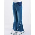 thumbnail image 4 of Ocealan Kids Girls Elastic Waist Flare Jeans Ripped Fitted Denim Pants Raw Hem Bell Bottom Pants Dark Blue 14, 4 of 8