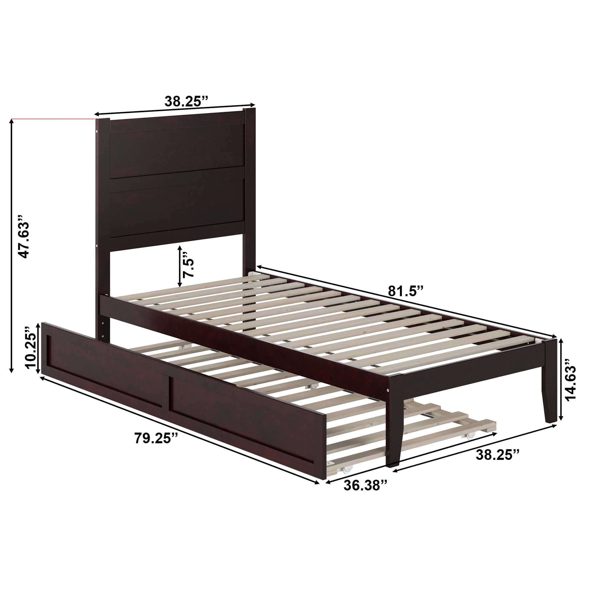 AFI NoHo 14" Twin XL Wood Platform Bed Frame with Twin XL Trundle, Espresso