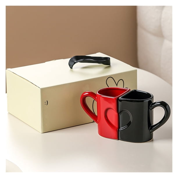Juego de tazas de café de cerámica - Set de regalo for parejas for boda, día de San Valentín - Diseño de medio corazón