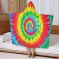 thumbnail image 5 of Rainbow Tie Dye Spiral Hooded Bath Towel，50"x30" for Ages 3 To 12 Kids, Quick Dry Lightweight Soft Microfiber Hood Beach Towel Cover Up for Kids, 5 of 7