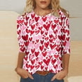 thumbnail image 2 of Penkiiy T-Shirt de la Saint-Valentin pour Femmes Manches 3/4 Col Rond Mignon Cœurs Graphiques T-Shirts Mode Décontractée Blouse 3TG Multicolore, 2 of 5