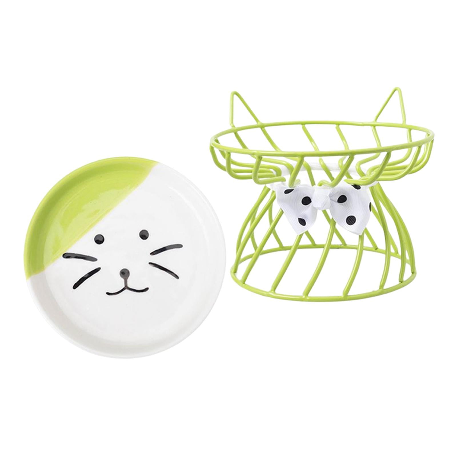 QSTDGVPW Pet Ceramic Bowl Cat Raised Elevated Feeder Snack Canned Dish Cat Food B Green