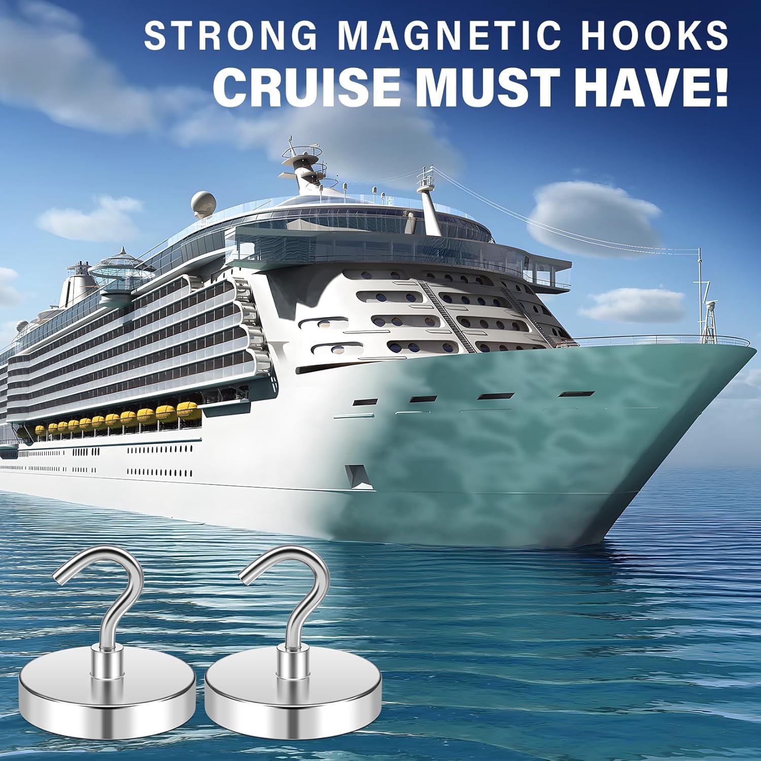 JJEAN-Magnetic Hooks for Cruise Cabins, 110lbs Cruise Ship Magnetic Hooks for Hanging Heavy Duty, Magnet Wall, Refrigerator Magnets, Locker Organizer, Locker Organization, 10 Pack, Silver