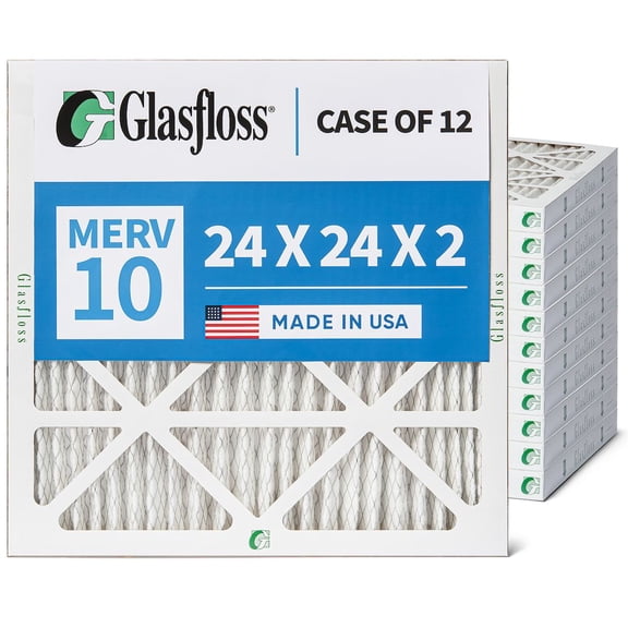 12 Pack of 24x24x2 MERV 10 Pleated 2" Inch Air Filters by Glasfloss. Actual Size: 23-3/8 x 23-3/8 x 1-3/4
