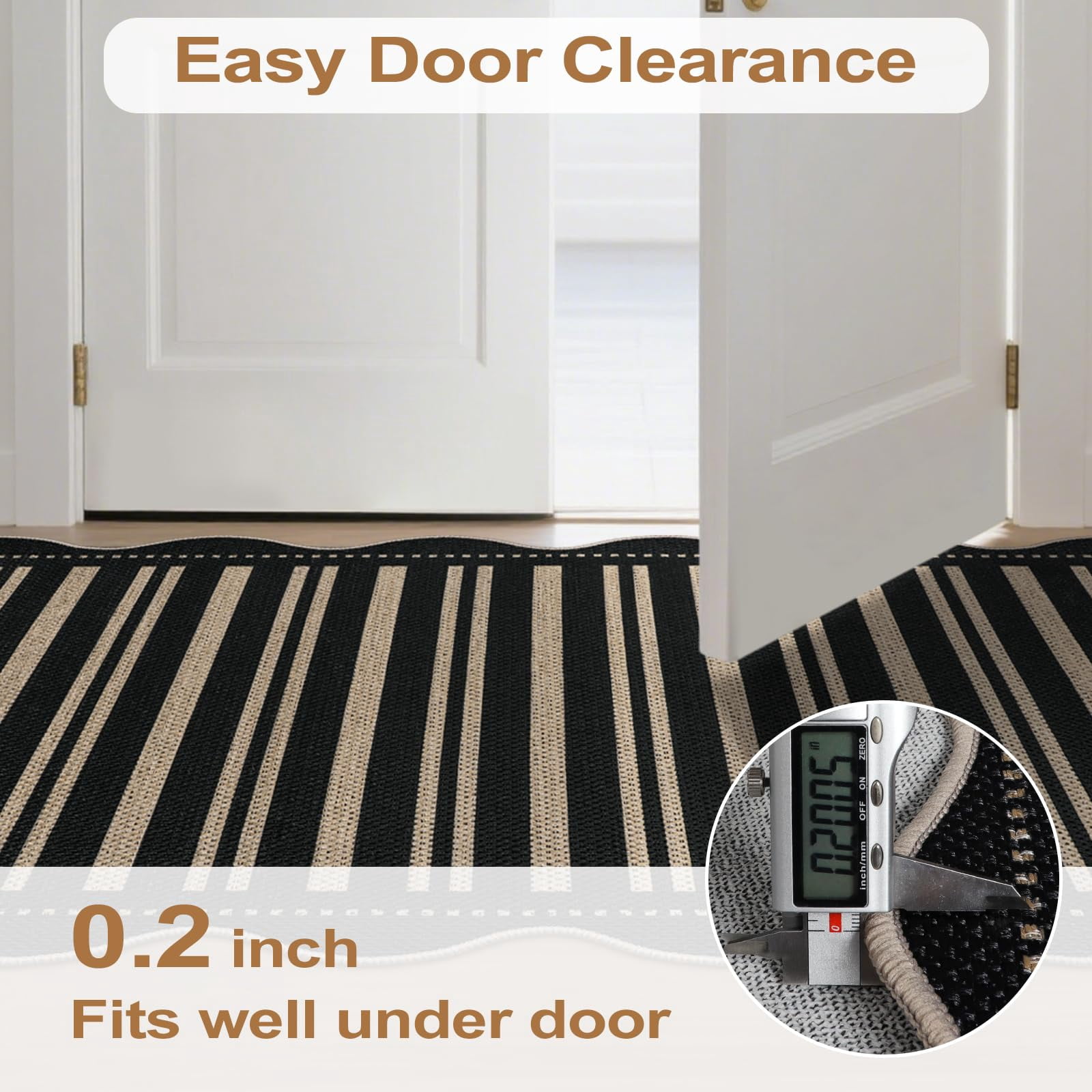 Striped Easy Jute Entryway Rug  2x3 Black Indoor Outdoor Doormat Washable Small Kitchen Non Slip Farmhouse Scalloped Rugs For Front Door Entrance Bathroom