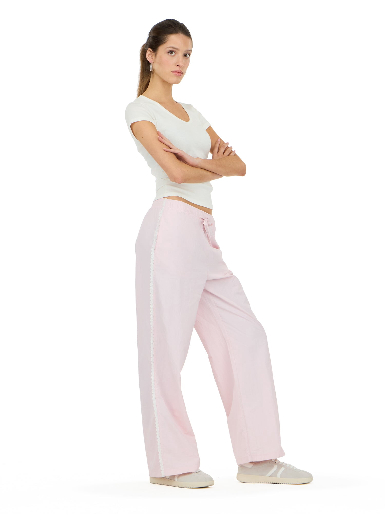Forever 21 Women's Nylon Wide Leg Pant with Lace Trim, Sizes XS-XL