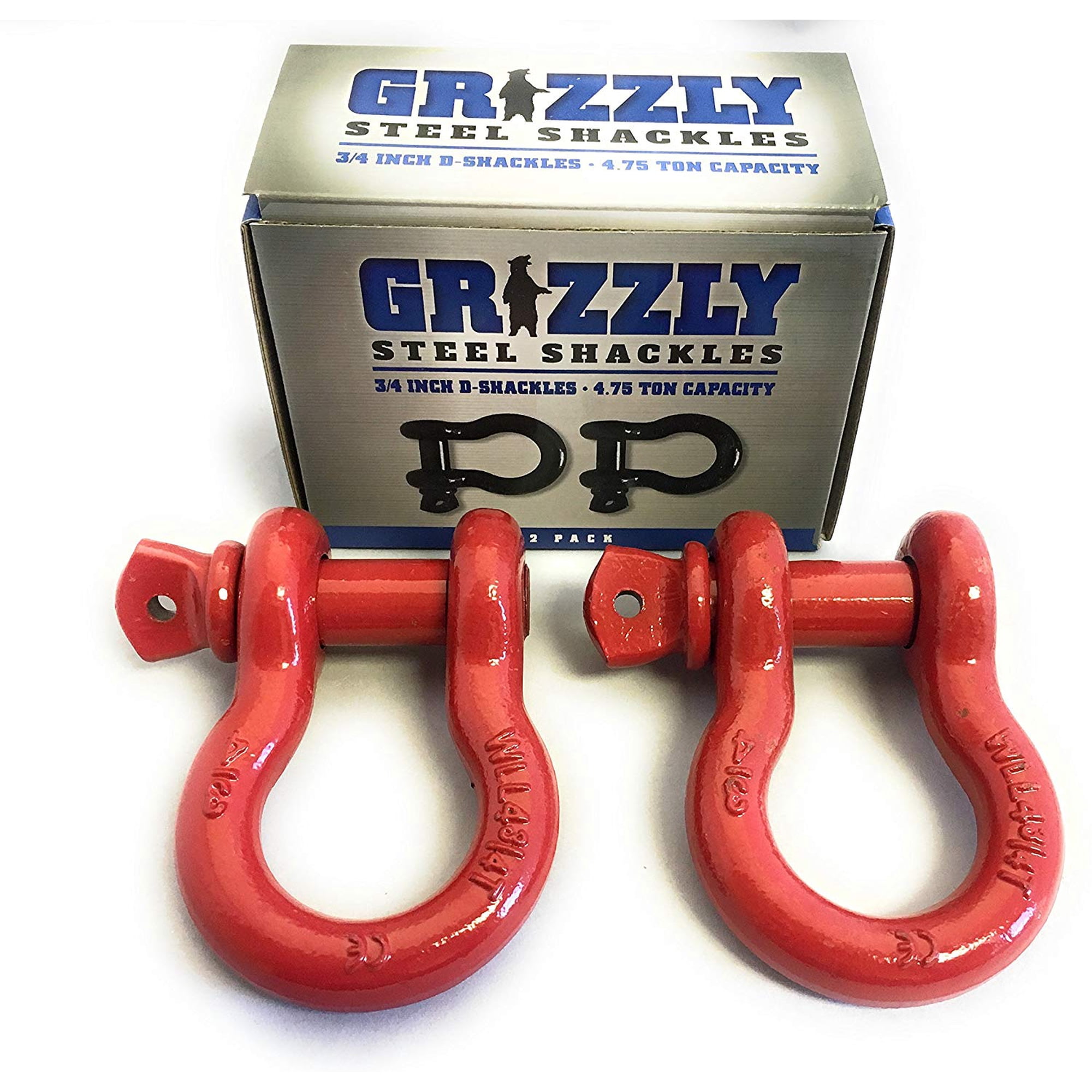 Grizzly Industrial D Ring Shackles Heavy Duty Red Forged Steel 4.75 Ton Capacity 2 Pack 3/4 Inch