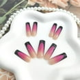 thumbnail image 3 of Ombre French Tip Press on Nails Long Square Fake Nails with Rhinestones Flower Lines Polka Dots Designs Pink Yellow Gradient Glue on Nails Nude Full Cover Stick on Nails for Women 24Pcs Nude-1 Black, 3 of 4