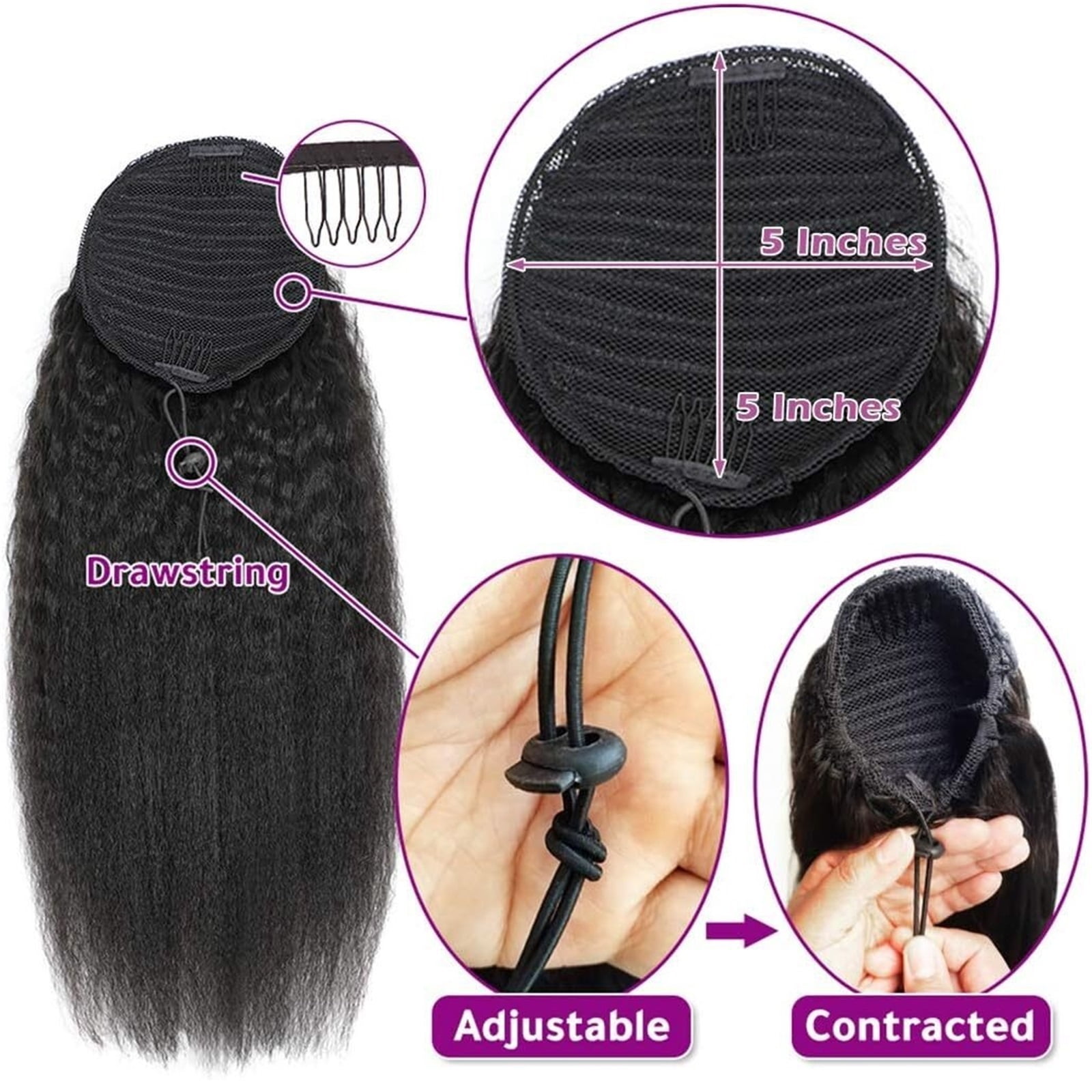 Brazilian Kinky Straight Drawstring Ponytail Human Hair Extensions Remy Pony Tail with Clip