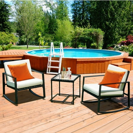 Gymax 3PCS Rattan Wicker Rocking Chair Bistro Furniture ...