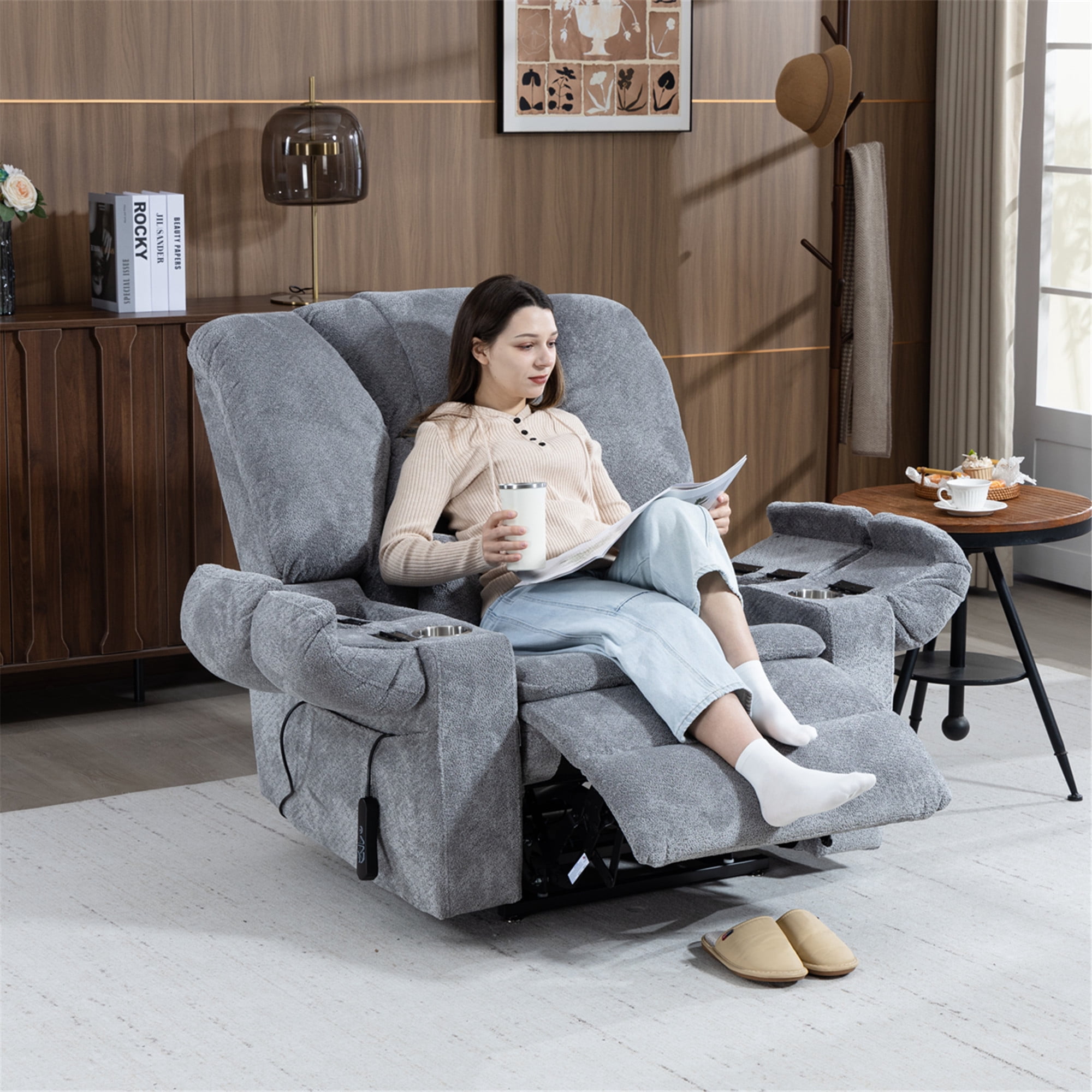 LITVZ Air Compression Waist Massage Recliner for Elderly, Big Man Recliner 400 lbs Heavy Duty, Oversized Power Lift Recliner Chair with Airbag Massage & Heating, Lay Flat 180° for Family