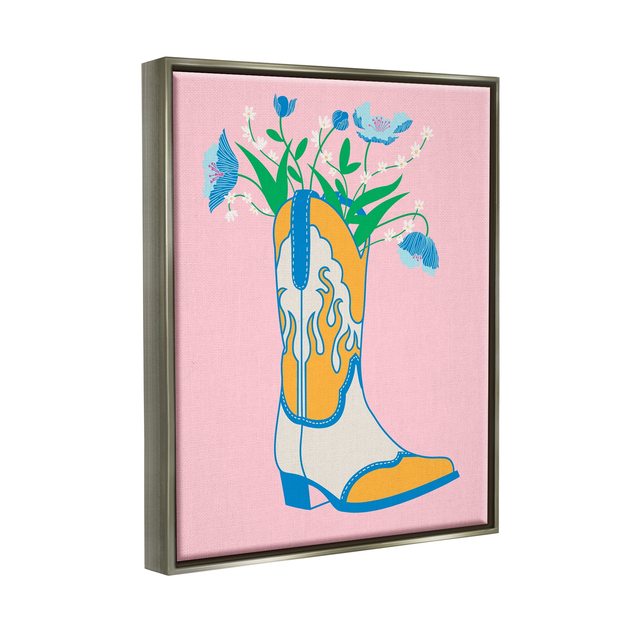 Stupell Industries Pastel Cowgirl Boot Botanical & Floral Painting Gray Floater Framed Canvas Art Print Wall Art, 17 x 21